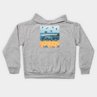 Walk of elephants in the savannah Kids Hoodie